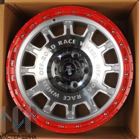 Anzoo FBX034 8.5x17/5x127 D71.5 ET-10 Silver Machine Face +Red Lip+ Rivets
