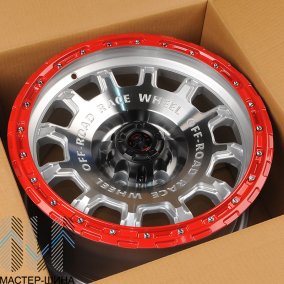 Anzoo FBX034 8.5x17/6x139 D110.1 ET0 Silver Machine Face +Red Lip+ Rivets